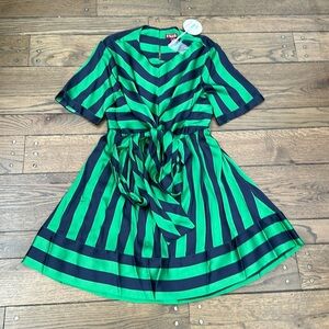 NWT Staud York Striped Satin Mini Dress Malachite